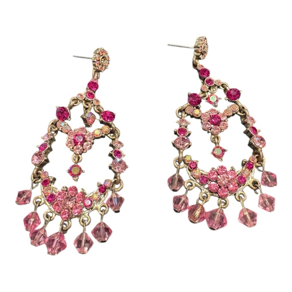Pink Crystal Chandelier Earrings Statement Dangles Rhinestone Glam JB7